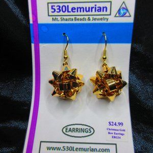 Gold Bow Christmas Festive Dangle Earrings